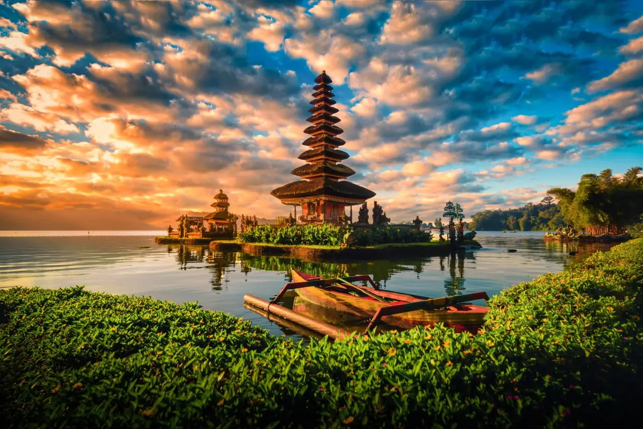 Bali rice terraces and temples Indonesia